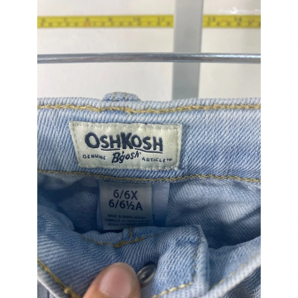 OshKosh Bgosh Girls Light Wash Distressed Denim Skirt Button Front Size 6